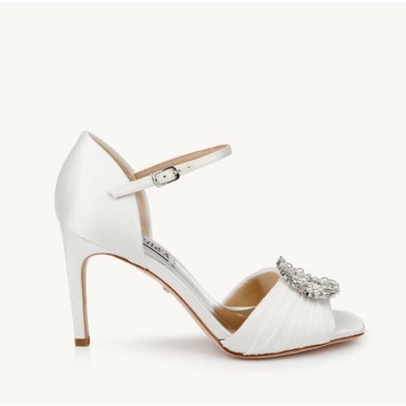 Badgley Mischka Nina Satin Peep Toe Stiletto Sandal, sz 8.5 - Picture 3 of 16